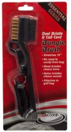 Club Brush Dual Bristle & Coil Cord Bungie Brush -Golf Sports Shop Bungie Brush Black