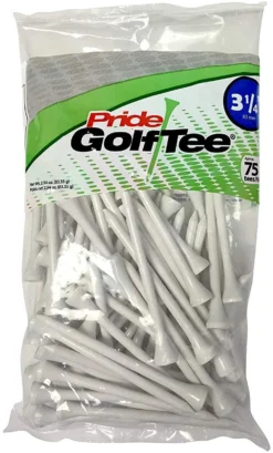 Pride Sports Wood Golf Tees 3.25" -Golf Sports Shop Classic Wood Tee 3.25 75 count White