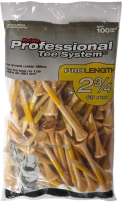 Pride Professional Tee System ProLength Golf Tees -Golf Sports Shop PTS ProLength Natural Yellow 2.75 100