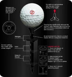 Zero Friction Lock N Drive 3-Prong Golf Tees (3-1/4 Inch, White, Pack Of 18) -Golf Sports Shop Zero Friction Lock N Drive 3